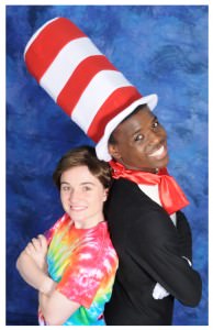 Tendo Nsubuga (the Cat in the Hat) and Aurora Beckett (JoJo). Photo courtesy of Montgomery College Summer Dinner Theatre.