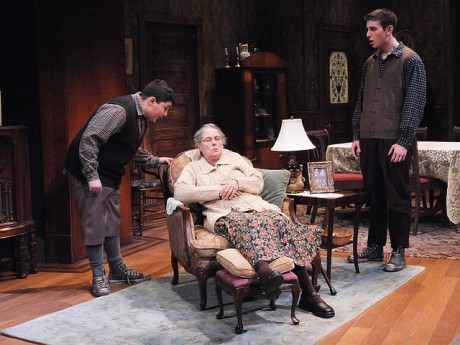 Max Talisman (Artie), Tana Hicken (Grandma Kurnitz), and Kyle Schliefer (Jay) in 'Lost in Yonkers' at Theater J. Photo by Stan Barouh.