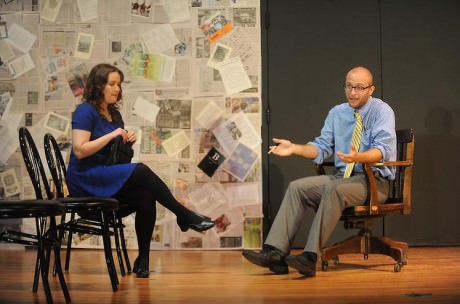 Emily Lambert (Dawn) and Andrew Worthington (Don) in 'Universal Language' in All in the Timing at The Heritage Playes. Photo Courtesy of Joshua McKerrow.