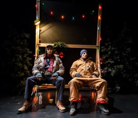 left to right: Pete Simpson and Ben Williams in 'GRIMLY HANDSOME' at Incubator Arts Project, in New York, 2013. Photo by Alex Fabozzi.