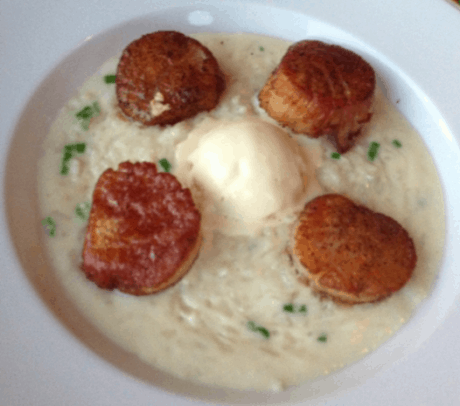 Seared Scallops with Coconut Risotto at Maple Avenue Restaurant.