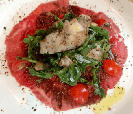 Rosy red Carpaccio at Lupo Verde.