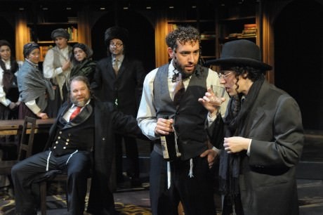 Back row L to R: Lindsay Elizabeth Williams, Amy McWilliams, Judith Ingber, Sara Dabney Tisdale, Jesse Terrill, Front row: L to R: Sasha Olinick, Michael Kevin Darnall, and Shayna Blass in Theater J's 'Yentl.' Photo by Stan Barouh.