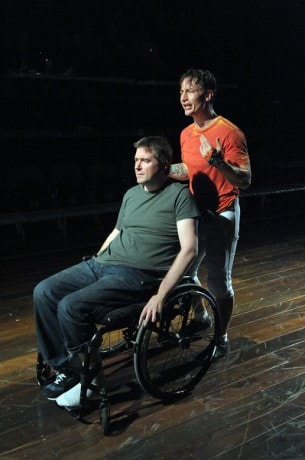 Michael Patrick Thornton as Mike and Joseph Carlson as Young Mike in Olney Theatre Center's production of 'COLOSSAL.' Photo by Stan Barouh.