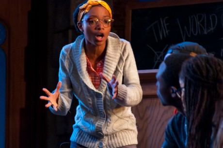 NELL (Tyasia Velines) is singing "Take Hold the Crutch". She is singing currently to DONALD (Avery Collins), CLOROX (Christopher Lane), and LILLIE MAE (Chioma Dunkley). Photo courtesy of The Clarice.