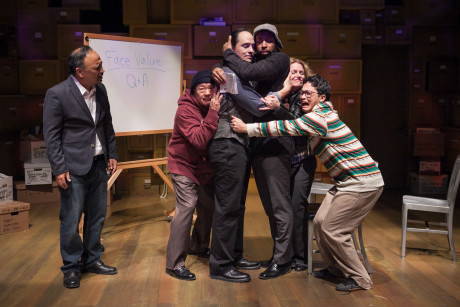 Stan Kang, Al Twanmo, Rafael Untalan, Mark Hairston, Tonya Beckman, and Jacob Yeh in 'Yellow Face.' Photo by C. Stanley Photography.