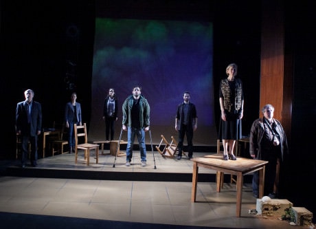 L to R: Hanna Eady, Elizabeth Anne Jernigan, Leila Buck, Danny Gavigan, Pomme Koch, Kimberly Schraf, and Michael Tolaydo in 'The Admission.' Photo by C. Stanley Photography.