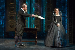 Todd Scofield (Sir William Davison) and Holly Twyford (Queen Elizabeth). Photo by Teresa Wood.