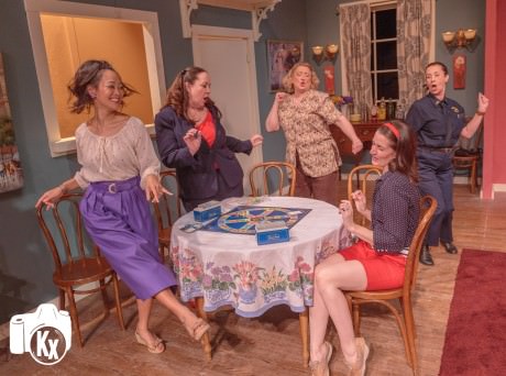 The cast of 'The Odd Couple': Kat Sanchez, Elizabeth Replogle, Gayle Nichols Grimes, Michelle Fletcher, and Natalie Fox. Photos by Keith Waters