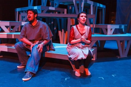 "Can We Start Again Please?" sung by Carlos Ramirez (Peter) and Emma Gwin (Mary Magdalene). Carlos Ramirez (Peter). Photo by David Harback.