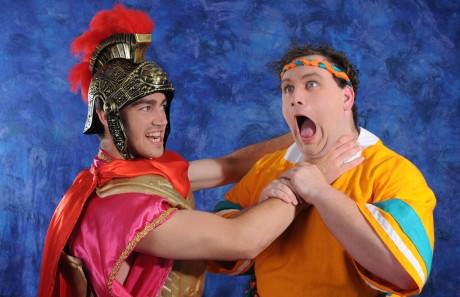 Thomas Brady (Miles Gloriosus) and Gregory Atkin (Pseudolus). Photo by Steve Wolf.