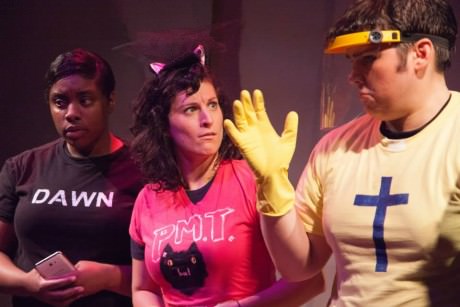RN Healey, Alani Kravitz, Ashley Nicole Lyles, and Robert Pike in The Deatj of a Stupod Man Or How I Became an Internet Sensation.' Photo by Daniel Corey.