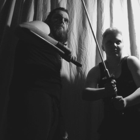 L To R: Anthony Chanov (Malcolm) and Lisa Davidson (Macduff). Photo courtesy of The Boom Theatre.