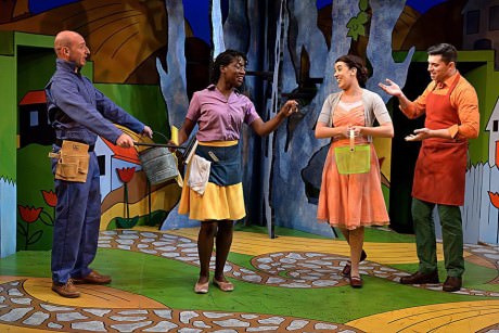 The townsfolk keep a level head in Caps for Sale, The Musical. Photo by Bruce Douglas — with Danny Pushkin, Bibi Mama and Sean McComas. Photo by Bruce Douglas.