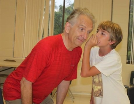 Bill Hurlbut (Joe Keller) and Jeffrey Sampson (Bert) in rehearsal. Photo courtesy of Peace Mountain Theatre Company