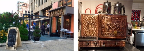 (left-to-right) The patio at Ankara – How they make your Turkish coffee.