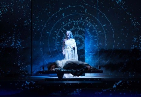 The Goddess Diana (Emily Serdahl) smiles down on Pericles (Wayne T. Carr). Photo by Teresa Wood.