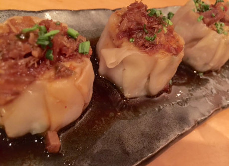 Pork and foie gras shumai dumplings.