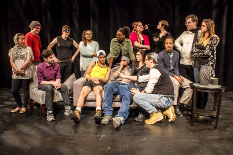 Daniel Johnston (playwright and director) with the entire cast. Top Row, Left to Right: Iris Shih, Christian Preziosi, Alex Becker, Sierra Young, Chaseedaw Giles, Courtney Branch, Jordan Colea, Colin Riley, Taylor Purnell Bottom Row, Left to Right: Thomas Matera, Warren Harris, Wesley LeRoux, Gabrielle Amaro, Daniel Johnston, Brandon Furr. Photo by St. Johnn Blondell.