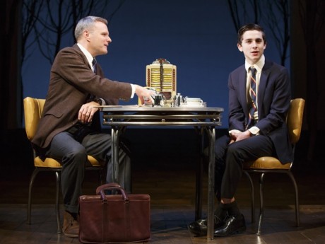 Chris McGarry (Carl Schmitt) and Timothee Chalamet (Jim Quinn). Photo by Joan Marcus.