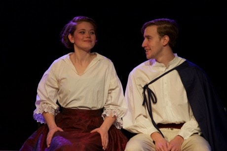 Taylor Rasmussen (Roxane) puts Jonathan Marrow (Christian) to the test. Photo by Claire Soisson/The Hoya.