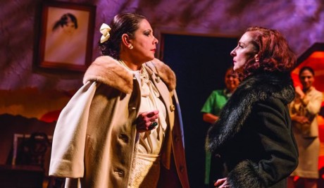 L to R: Ana Verónica Muñoz and Luz Nicolás. Photo by Rose Campiglia. (l-r) Ana Verónica Muñoz as Helena Rubenstein and Luz Nicolás as Elizabeth Arden in Senorita y Madame at GALA Hispanic Theatre (Photo: Rose Campiglia)
