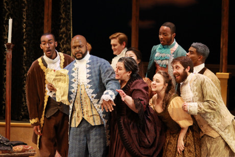 Gianni Schicchi (Kevin Johnson) reads the will to the family. Photo by Dan Weaver.