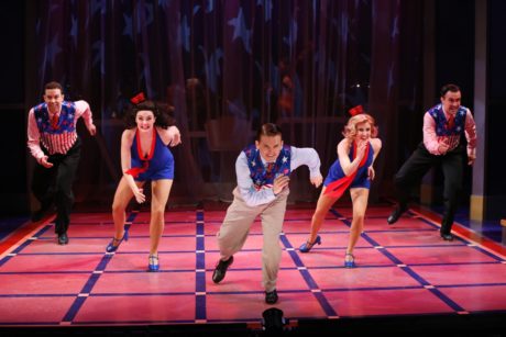 Tap dance scene with Jeremy Benton, Danette Holden, Robert Creighton, Ellen Zolezzi, and Josh Walden. Photo by Carol Rosegg.