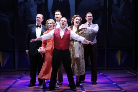 Robert Creighton (front and center) with Bruce Sabath, Ellen Zolezzi, Jeremy Benton, Danette Holden, and Josh Walden. Photo by Carol Rosegg.