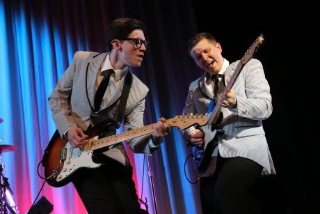 John Dewey and Maximillian Sangerman in Bucks County Playhouse’s production of “Buddy: The Buddy Holly Story”. Photo by Joan Marcus.