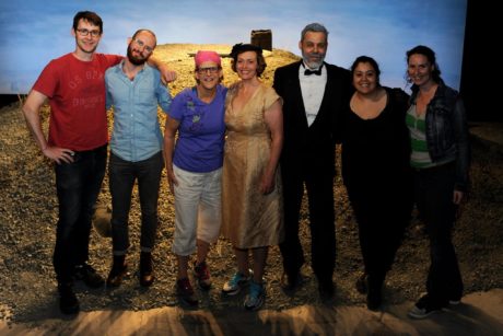 The 'Happy Days' Creative Team: L-R, Alexander Burns, Solomon Weisbard, H Mara Burns, E Ashley Izard, Gregory Isaac, Janel Villatoro, Shannon Kearns (1)