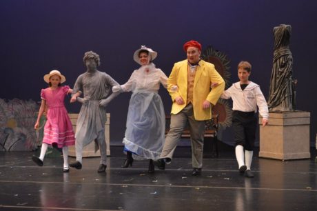 (Jane), (Statue), (Mary Poppins), (Bert), and Michael. Photo by Larry McClemons.
