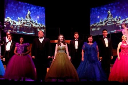 Finale of the Show: Left to Right: Calvin Malone, Kadejah One', Ian Lane, Kelly Curtin, Daniel Drewes, Andrea Kahane, Darian Lunsford, and Sheri Hayden. Dancers Shawna Dancers Shawna Walker-Hallinan and Bo Price in the the background.