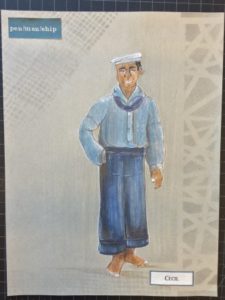 Character sketch of Cecil in pen/man/ship." Courtesy designer Trevor Bowen.