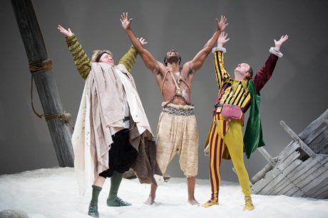 Dave Quay (Stephano), Clifton Duncan (Caliban), and Liam Craig (Trinculo). Photo by Scott Suchman.