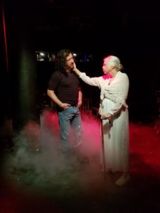 Christopher Overly (Oran Tobin) and Helenmary Ball (Elanor). in 'Memories & Legends.' Photo courtesy of Wolf Pack Theatre Company.