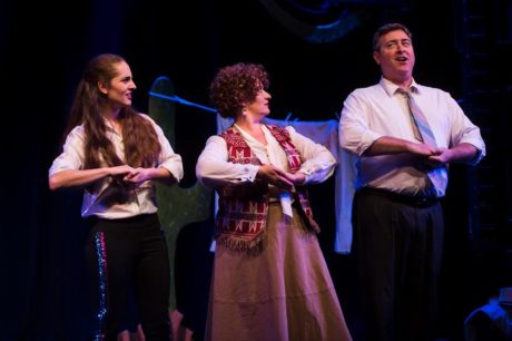 L to R: Elizabeth Gillespie (Louise), Jennifer Lambert (Mama Rose) and Blake Brophy (Herbie). Photo courtesy of Reston Community Players.
