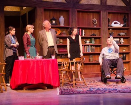 L to R: Eva Seville Coll (O’Karma/Henri), Laura Peterson (Mrs. McKnight/Valerie), John Henderson (Konrad/Charles), Danielle Comer (Evelyn/McKenzie), and Damian John Legacy (Ernie/Willy). Photo by Doug Olmsted.