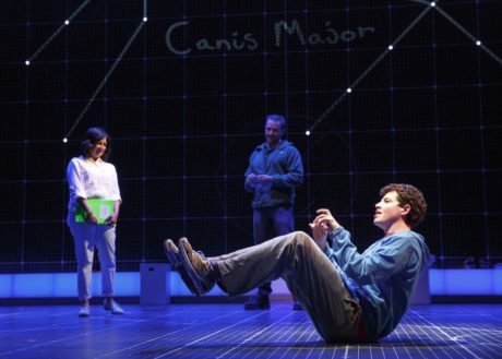 Adam Langdon, foreground, with Maria Elena Ramirez, and Gene Gillette. Photo by Joan Marcus.