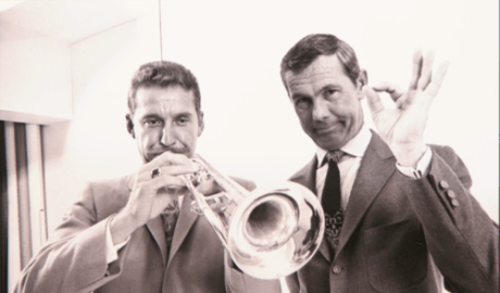 Doc Severinsen and Johnny Carson on the set of The Tonight Show. Photo courtesy of The Tonight Show.