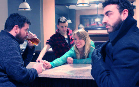 Kevin Rodden, John Schultz, Kelly McCaughan, and Matt McWilliams in a pre-production image for One Last Shot. Photo by Shamus Hunter McCarty.