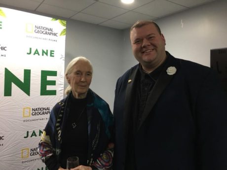 Jane Goodall and Justin Schmitz. Photo courtesy of Justin Schmitz.