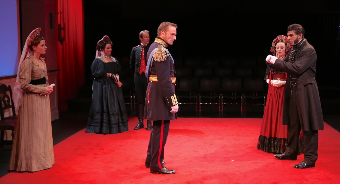 Lexi Lapp, Olivia Gilliat, Christopher Kelly, Gene Gillett, Jenny Leona, and Ian Lassiter. Photo by Carol Rosegg.