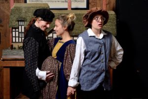 L-R Katherine Vary (Sir Walter Whorehound), Emily Classen (Mrs. Allwit), and Nell Quinn-Gibney (Tim). Photo by Will Kirk.