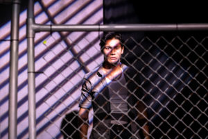 Cristian Linares in Convergence Theatre’s Guerrilla Theater Works 3: A New Nation at the Anacostia Arts Center. Photo by Ethan Malamud.