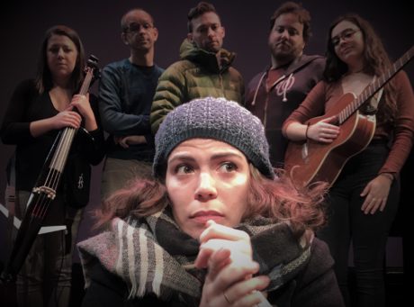 Robin Weiner (center) and the cast of Free Range Humans' production of Striking 12. Photo by Elizabeth Lucas/Free Range Humans.