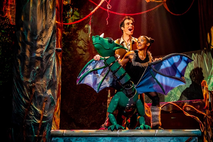 Elmer Elevator and Cat (Scott Whalen and Sharisse Taylor and the dragon in My Father’s Dragon at Synetic Theater. Photo by Johnny Shryock.