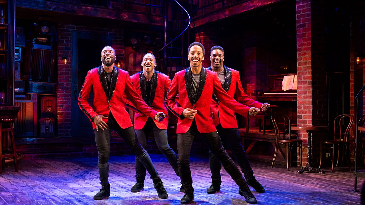Kyle Taylor Parker (right) with John Edwards, Jelani Remy, and Dwayne Cooper in Smokey Joe’s Cafe. Photo by Julia Russell.