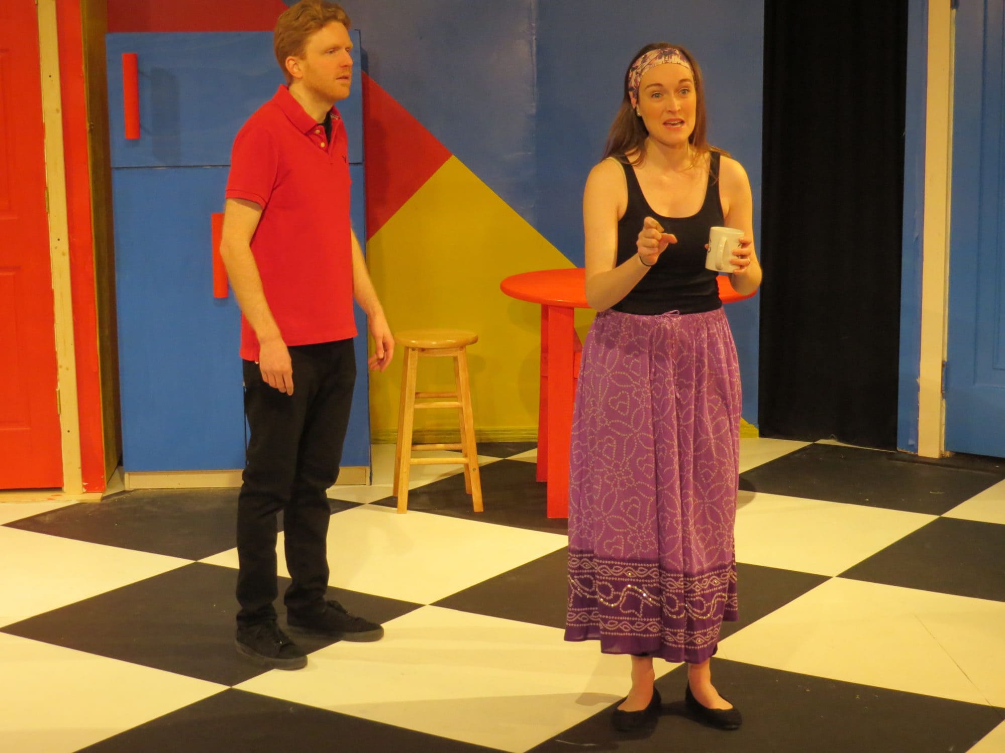 Carol (Kira Burri) gives parenting advice to Blaine (Evan Crump) in Best Medicine Rep's 'Play Date.' Photo by Elizabeth Kemmerer.