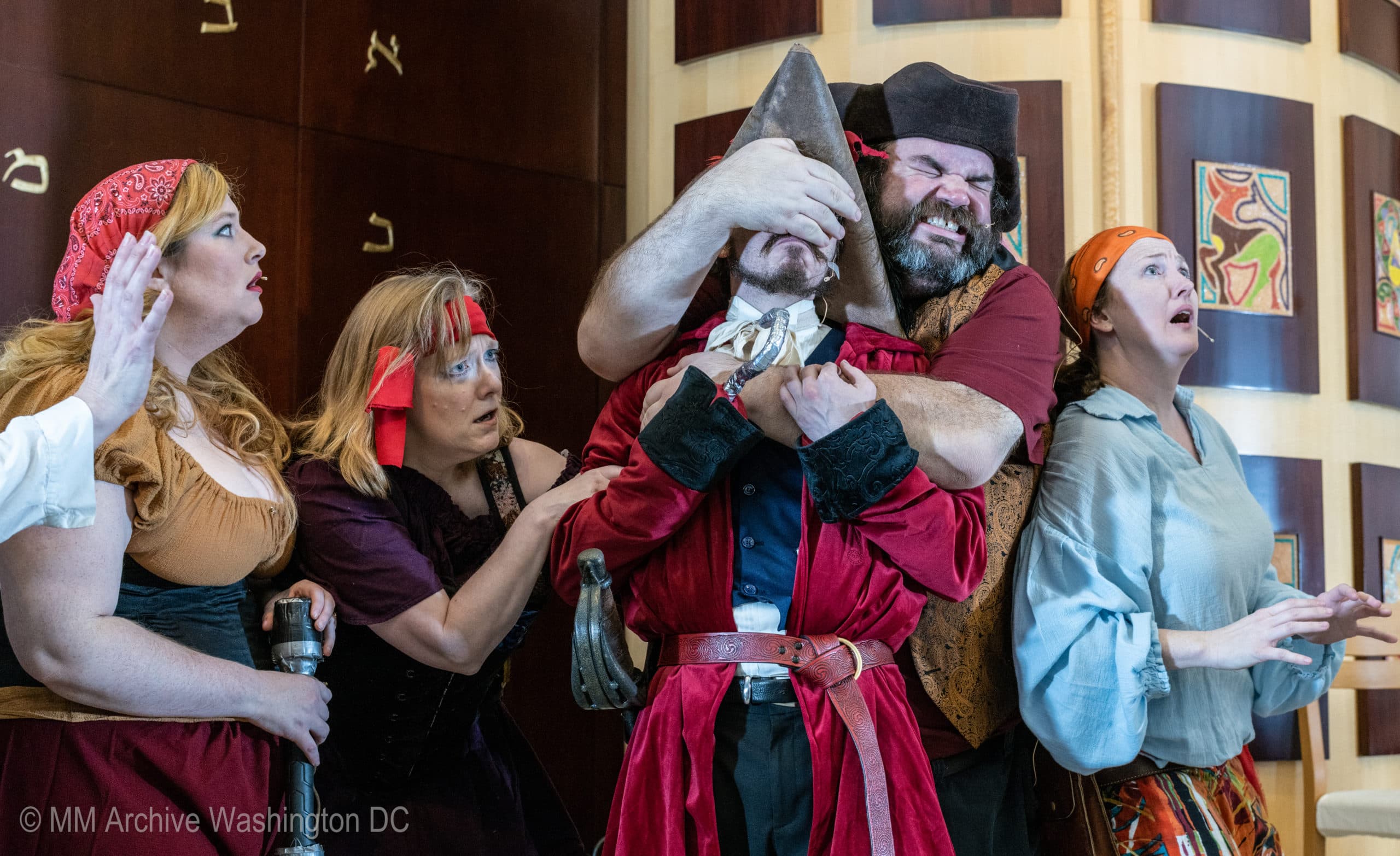 L-R: Elizabeth A. Weiss, Carol Jones, Tom Barylski, Michael Abendshein, and Colleen Williams in 'Peter Pan' at Theatre@CBT. Photo by Mark McLaughlin.
